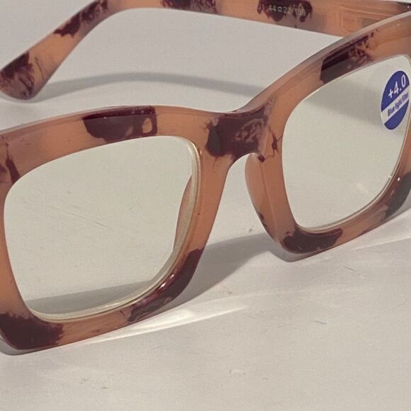 1337 Gretchen Reading Glasses 4.0 Square Black Pink Tortoise Frames NWT - Picture 7 of 9